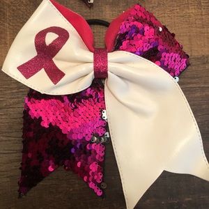 Hair bows -breast cancer awareness w/ Ponytail Holder Attached